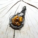 Lisek z tygrysiego oka s223 - ręcznie robiony wisiorek wire wrapping z srebra 999