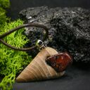 Naszyjnik - wiąz i obsydian mahoniowy, wood Jewellery, wisiorek, upominek, oryginalny, prezent