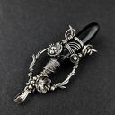 Czarny sztylet - srebrny wisior z onyksu w technice wire-wrapping