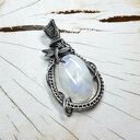 Kamień księżycowy wisiorek - srebro 999 oksydowane, wire wrapping