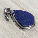 Lapis lazuli, ametyst i oksydowane srebro - ręcznie robiony wisiorek 1889a