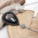 Skórzany wisior z hiperstenem - długi naszyjnik handmade