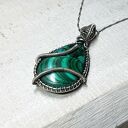 Malachit z Azurytem - wisiorek wire wrapping ze srebra 999 (rękodzieło)