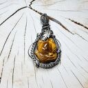 Lisek z tygrysiego oka s223 - ręcznie robiony wisiorek wire wrapping z srebra 999
