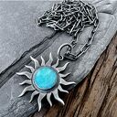 Duży, srebrny wisior symbol Słońca z amazonitem 12 mm