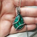 Malachit z Azurytem - wisiorek wire wrapping ze srebra 999 (rękodzieło)