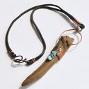 Wisior etno boho z drewna, turkusu i oksydowanej miedzi