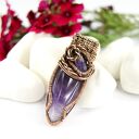 Wisiorek z ametystem w miedzianej oprawie - autorski wire wrapping