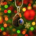 Szafir naturalny - wisiorek z szafirem, z drewna orzecha, pirografia, wyjątkowy