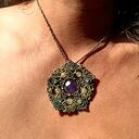 Pentagram Gwiazda Mandala wisior pleciony z Ametystem i Frenitem mikro makrama
