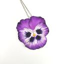 Naszyjnik z bratkiem, biżuteria kwiatowa handmade, glina polimerowa, stal
