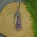 Wisiorek Talizman z surowym ametystem - wire wrapping ze stali chirurgicznej