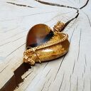 Wisiorek Bursztynowe Serce M298 - wire wrapping z bursztynu z Sumatry