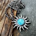 Duży, srebrny wisior symbol Słońca z amazonitem 12 mm