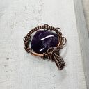 Ametystowe serce w miedzi - ręcznie robiony wisiorek wire wrapping