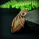 Agat brazylijski - miedziany wisiorek wire wrapping (oksydowany) w kształcie łezki