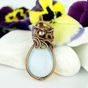 Wisiorek z opalitem - miedziany wire wrapping dla niej