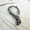 Kamień księżycowy wisiorek - srebro 999 oksydowane, wire wrapping