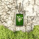 Szklany medalion prostokątny z kwiatostanem trybuli (zielony) - wisiorek Tiffany handmade