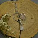 Wisiorek serce z kwarcem różowym wire wrapping - stal chirurgiczna