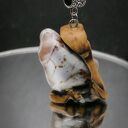 Naszyjnik - brzoza i agat brązowy, pirografia, wood Jewellery, wisiorek, upominek, oryginalny