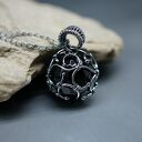 Wisiorek z czarnego onyksu "Fionwe 6" - wire wrapping w ciemnym srebrze 