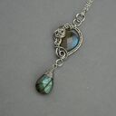 Długi wisiorek kolorowe, wire wrapping, stal chirurgiczna, labradoryt