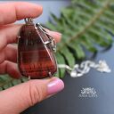 Bawole oko „robaczywek” w srebrnej oprawie - wisiorek wire wrapping