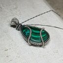Malachit z Azurytem - wisiorek wire wrapping ze srebra 999 (rękodzieło)