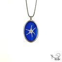 Szklany medalion elipsa z kwiatem kolczurki (kobaltowy) - wisiorek Tiffany handmade