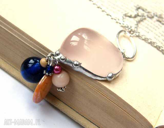 Naszyjnik bryłka wisiorek kolorowy kwarc różowy