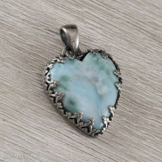 Larimar i srebro oksydowane - wisior 1726a