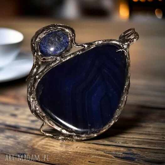 Unikatowy Wisior z Agatem kobaltowym w Technice Tiffany - Biżuteria Ręcznie Robiona