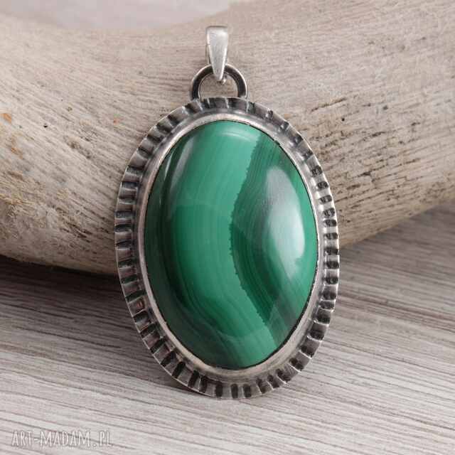 Malachit w oksydowanym srebrze wisior 1952a