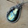 Wisiorek labradoryt, wire wrapping, stal chirurgiczna