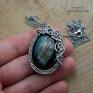 chirurgiczna z labradorytem, wire wrapping, stal wisiorek