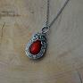 koral czerwony, wire wrapping, stal wisiorek