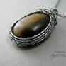 Tygrysie oko, stal chirurgiczna, wire wrapping wisiorek