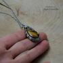 Wisiorek tygrysie oko, stal chirurgiczna, wire wrapping