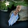 Blue Pearl Art z kamieniem wisiorki wire wrapping wisiorek z surowym kyanitem miedziany wsiorek dla niej