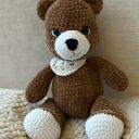 Miś Luka z apaszką ręcznie robiony w odcieniach brązu