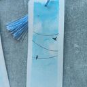 Akwarela Zakładka do Książki różne wzory z Tasiemką Rękodzieło Ptaki Niebo