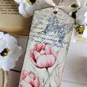 Zakładka kwiatowa decoupage Wiosna Motyl - ręcznie robiona zakładka Justyna Art