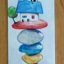 Ręcznie malowana zakładka do książki - Miasteczko 7 x 21,5 cm