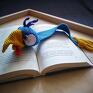 niebieskie szydełko szydełkowa zakładka do książki papuga włóczka