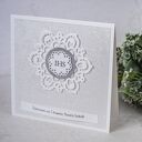Zaproszenia na Komunię Biała Konwalia 2 - białe z IHS i srebrnym brokatem (personalizowane, handmade)