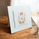 Handmade zaproszenie na I Komunię Świętą dla chłopca - białe z grafiką w złotych liściach