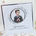 Zaproszenia komunijne Blue Flower Boy (8 szt.) z personalizacją i efektem 3D