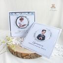 Zaproszenia komunijne Blue Flower Boy (8 szt.) z personalizacją i efektem 3D