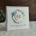 Eleganckie zaproszenia komunijne biało-złote z personalizacją - wzór 5